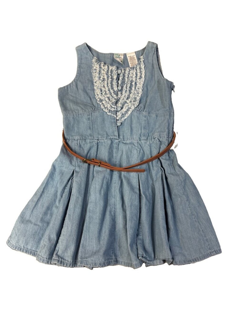 GUESS Girls Blue White Fit & Flare Sleeveless Denim Dress Button Belted Size 6